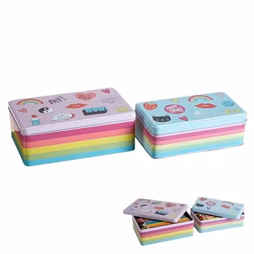 Orsina Fun Times Airtight Metal Kitchen Storage Tins, Multicolour, Set of 2, W: 13 cm, D: 20 cm, H: 7 cm – 1