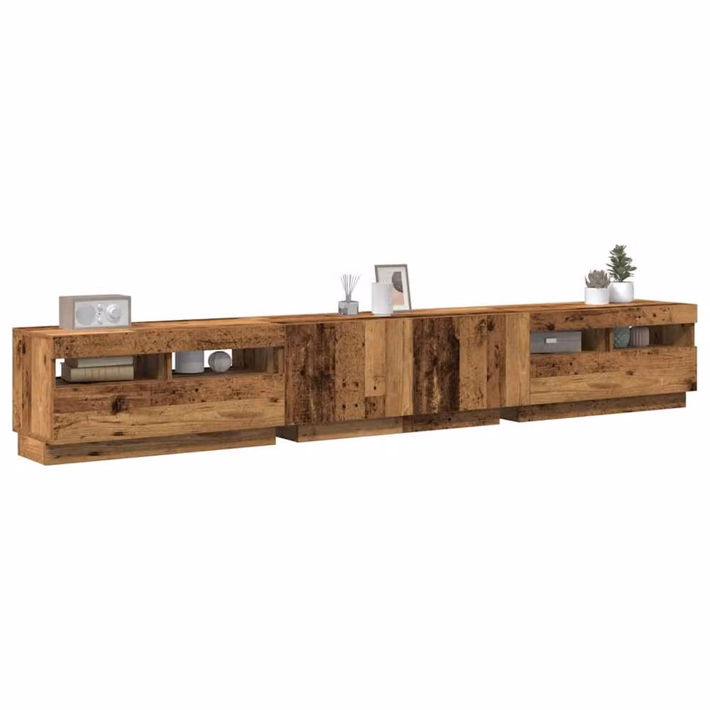 Berkfield Home TV Cabinet with LED Lights in Old Wood Brown, W/D/H: 260 x 35 x 40 cm – 1