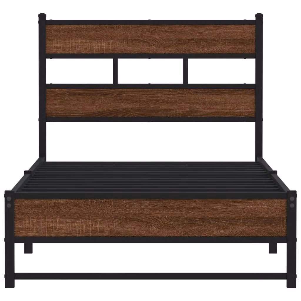 Berkfield Home Metal Bed Frame in Brown Oak, W/D/H: 100 x 200 cm – 3