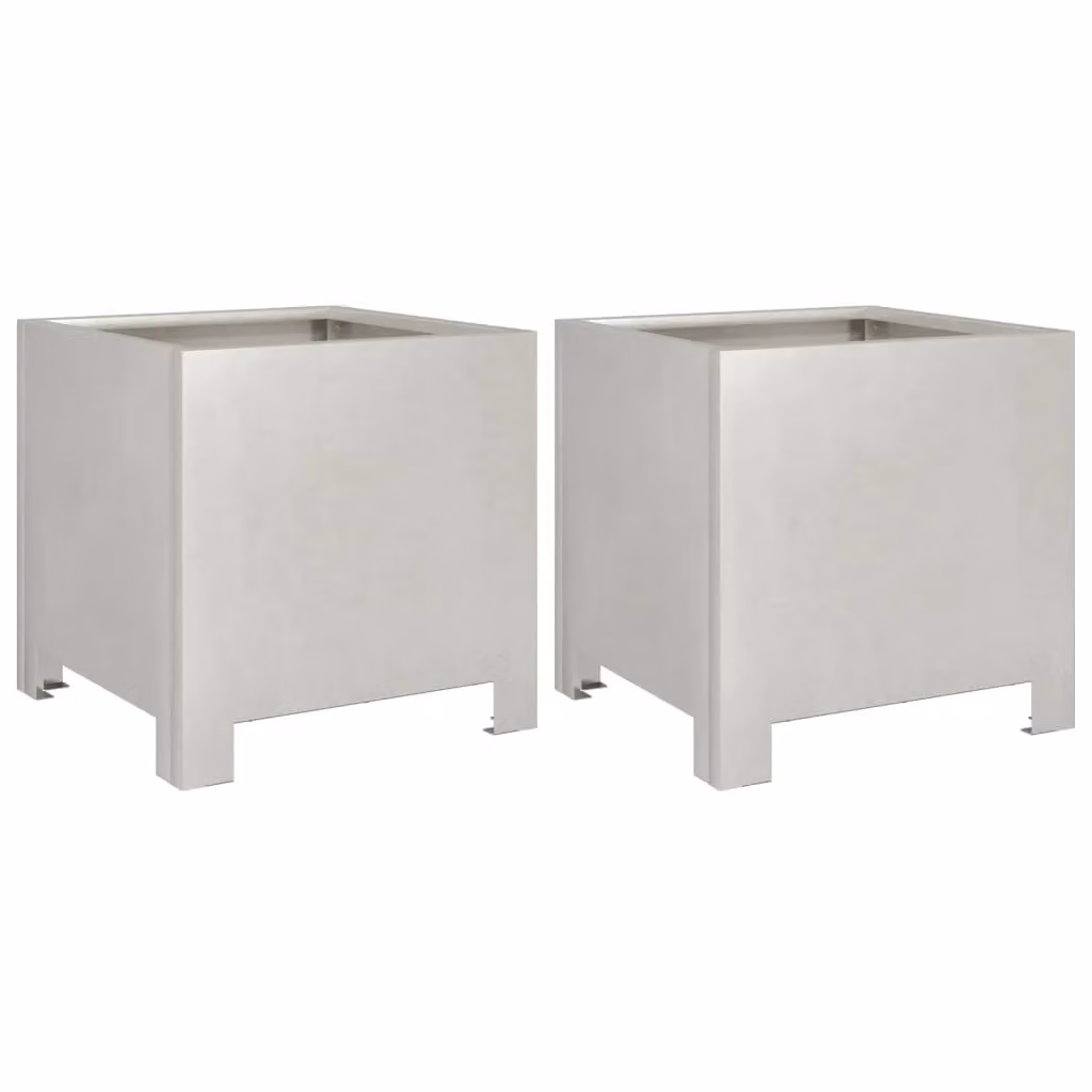Berkfield Stainless Steel Garden Planter Tubs in Silver, 2 Pack, W/D/H: 30 x 30 x 30 cm – 2