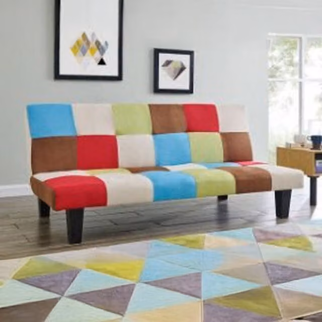Anton 3 Seater Click-Clack Sofa Bed in Multicolour Abstract Microfibre Fabric