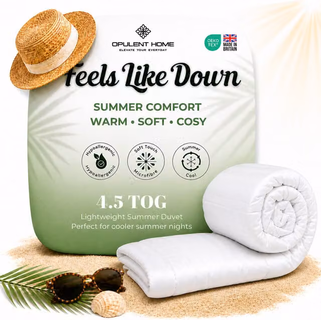 Opulent Home 4.5 Tog Lightweight Summer Microfibre Hollow Fibre Duvet, White, King Size