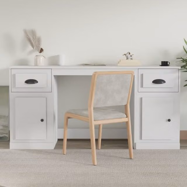 Berkfield Home Modern White MDF Laminate Desk with Cabinet – 1