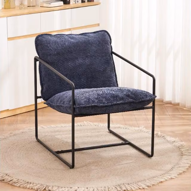 Seconique Tivoli Modern Blue Boucle Occasional Chair with Armrests and Black Metal Frame