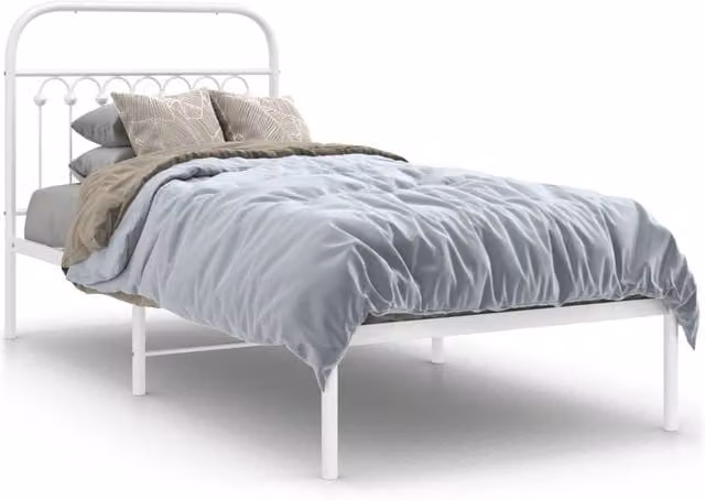Berkfield Home Metal Bed Frame with Headboard, White, W/D/H: 90 x 190 cm