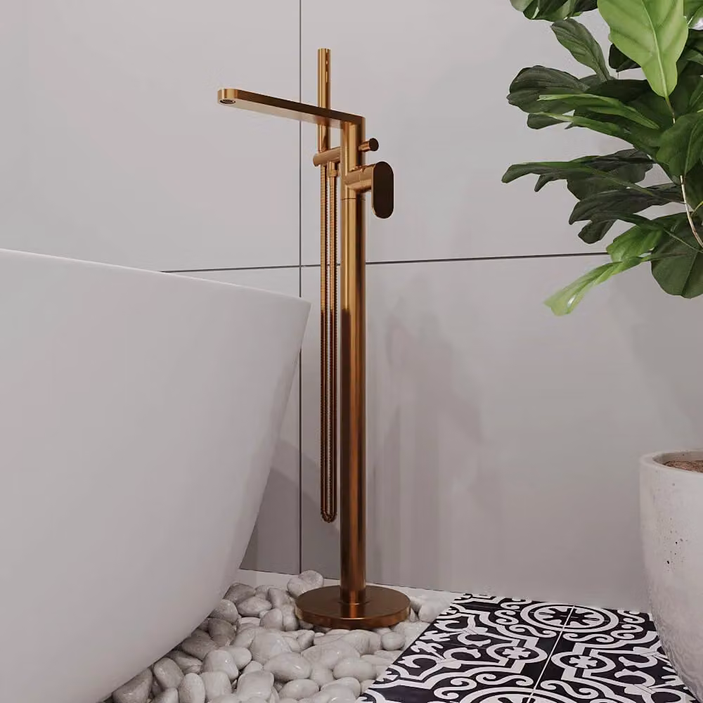 Balterley Current Round Freestanding Bath Shower Mixer Tap Kit in Brushed Bronze Brown – 2
