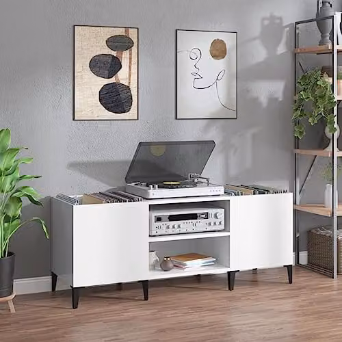 vidaXL Record Cabinet in High Gloss White, W/D/H: 121 x 38 x 48 cm – 2