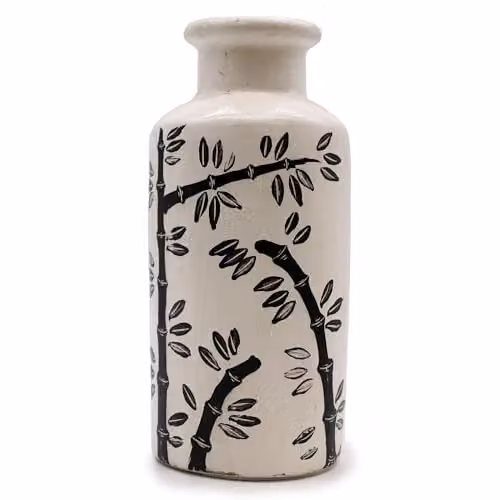 KDMD Bamboo Motif Ceramic Straight Vase in Beige, White or Black, H 32.0 cm x W 14.0 cm x D 14.0 cm