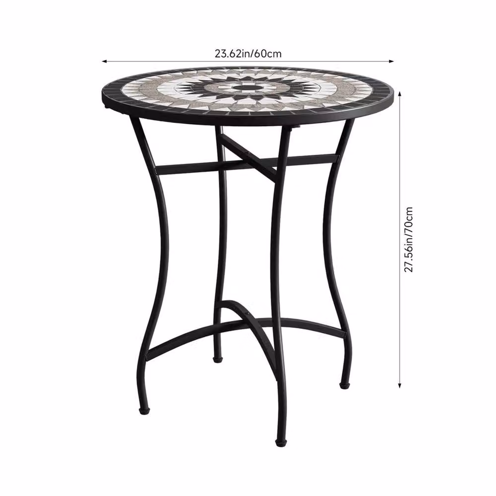 EONLION Modern Round Mosaic Garden Side Table in Black, Diameter: 100 cm – 2