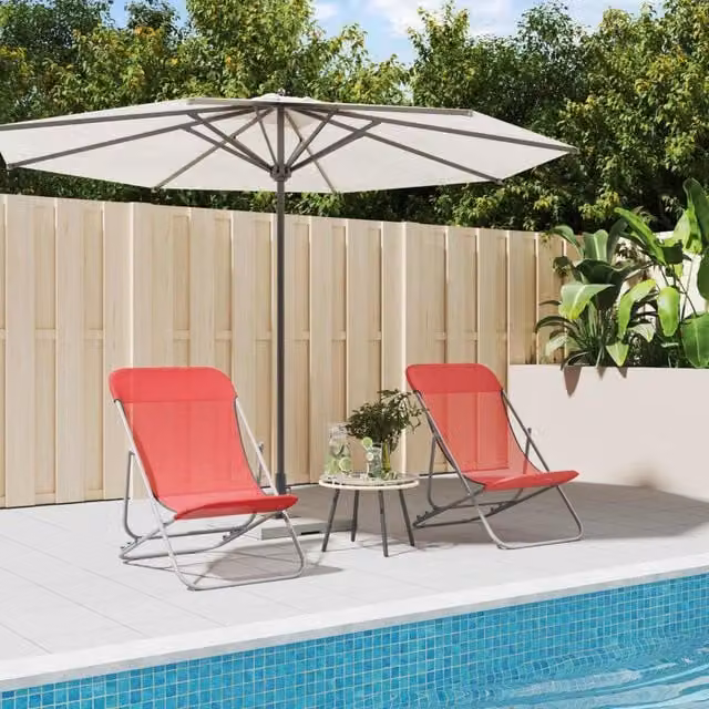 Berkfield Home Set of 2 Red Folding Beach Chairs with Textilene Fabric and Powder-Coated Steel Frame