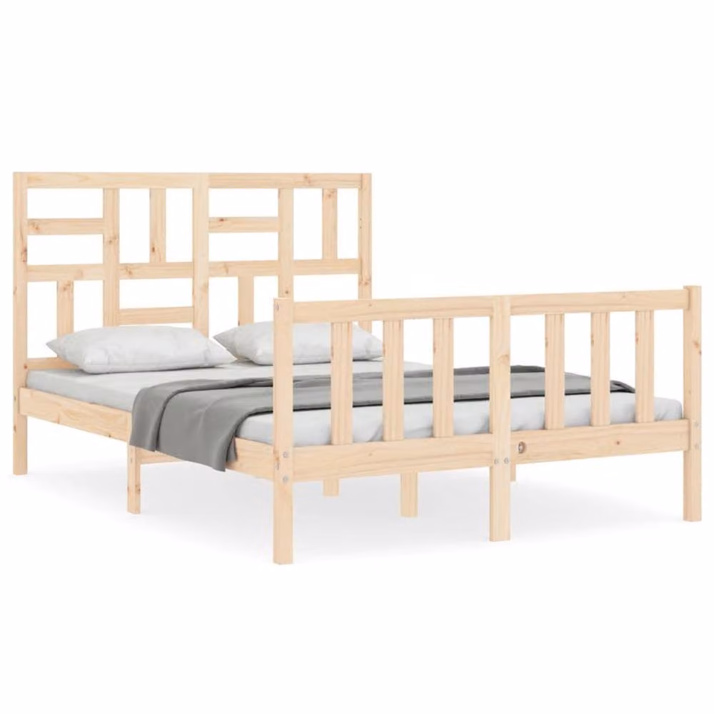 Berkfield Home Beautiful Solid Wood Bed Frame with Headboard in Natural Pine, W/D/H: 140 x 200 x 104 cm – 2