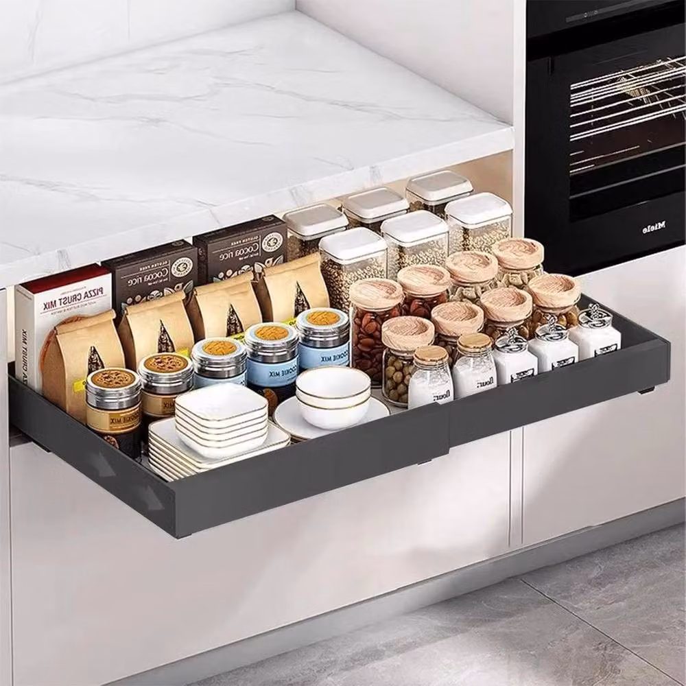 FLAVORA Black Metal Extendable Pull Out Kitchen Cabinet Organiser – 4