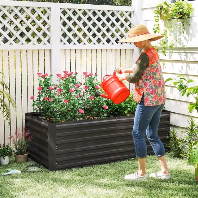 Outsunny Galvanised Steel Raised Garden Bed Planter, Black
