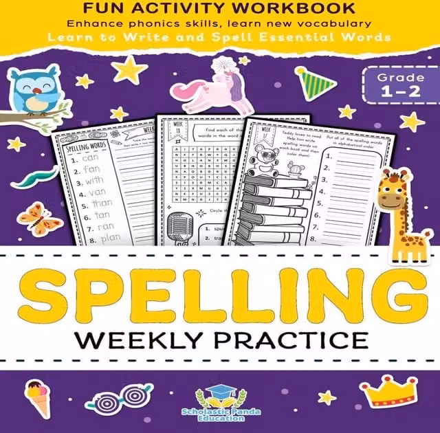 Scholastic Panda Education Multicolour Spelling Weekly Practice Penmanship Workbook for 1st and 2nd Grade Children