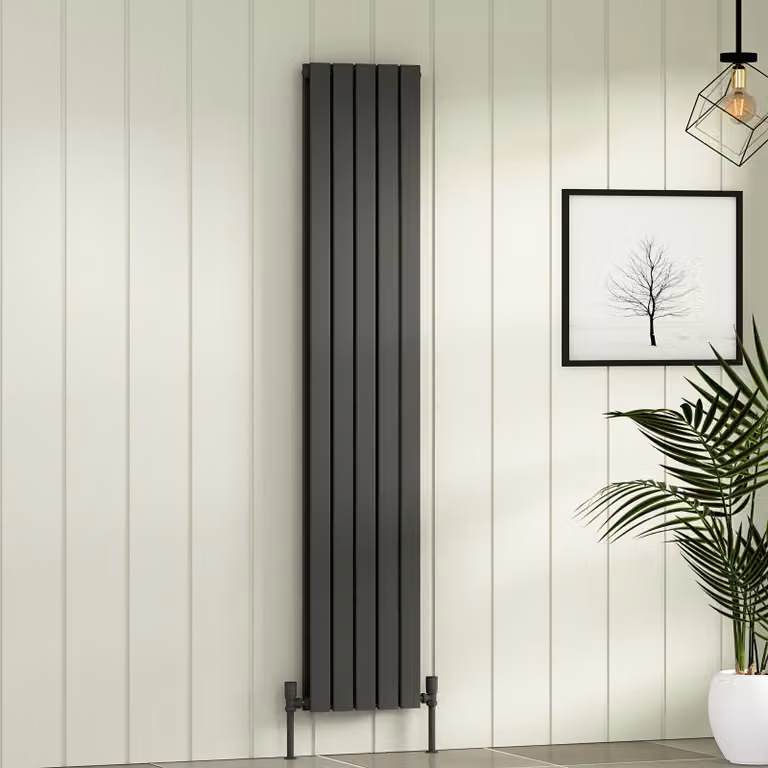 Aurexa Anthracite Double Flat Panel Vertical Designer Radiator, H: 180 cm, W: 34 cm