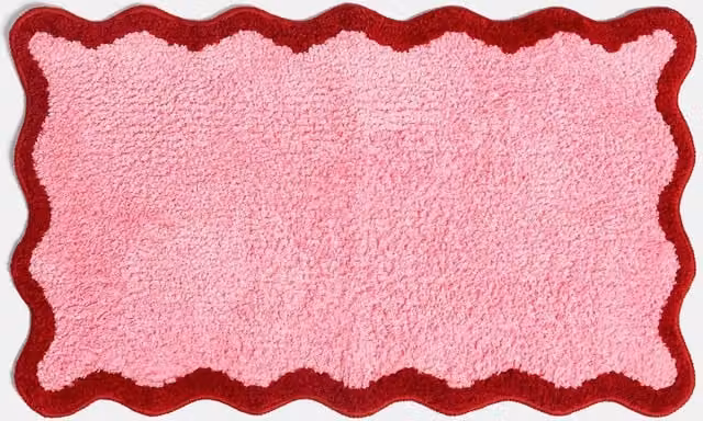 OHS Scallop Edge Tufted Non-Slip Bath Mat, Pink and Red, W: 45 cm, D: 75 cm