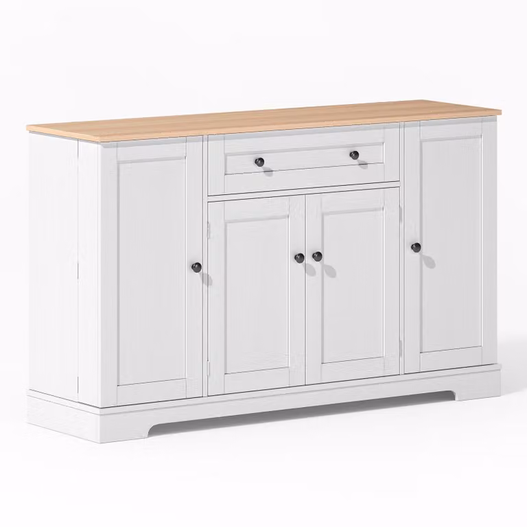Aosom UK Modern Kitchen Sideboard with Double-Door Compartment and Adjustable Shelves, Natural and White, W: 138 cm, D: 40 cm, H: 85 cm
