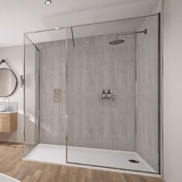 Wetwall Silver Oak Wood Look Laminate Wall Panel Tongue and Groove W: 88.0 cm, H: 242.0 cm, D: 1.1 cm