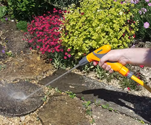 Hozelock Jet Spray Gun Plus with 3 Spray Patterns and Flow Control in Grey and Yellow – 3