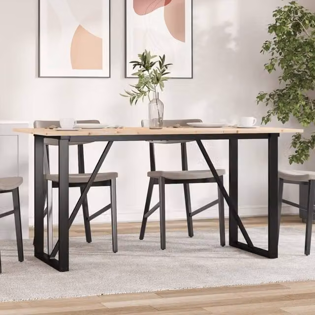 Berkfield Home O-Frame Dining Table in Brown Solid Pine and Steel, W: 160 cm, D: 80 cm, H: 75 cm
