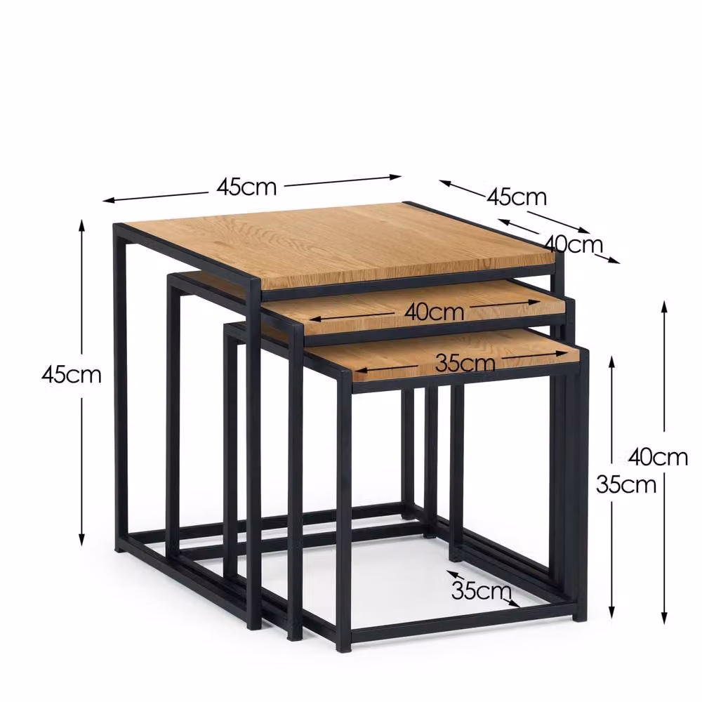 Cheshire Camden Nest of 3 Tables in Euro Oak and Light Oak with Black Metal Sled Base – 4