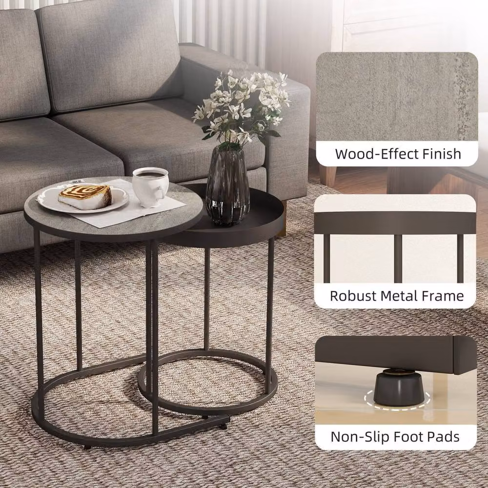 Wyld Haus Midoli Set of 2 Grey Industrial Metal and Wood Nesting Tables – 5