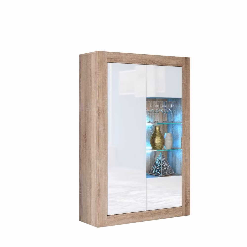 Mex Furniture LTD Arcadia Display Cabinet in Oak and White Gloss with LED Lighting, W/D/H: 140 x 35 x 93 cm – 3