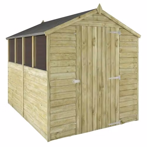Mercia Brown Single Door Overlap Apex Wood Garden Shed with Windows, W: 243.84 cm, D: 235.0 cm, H: 198.6 cm