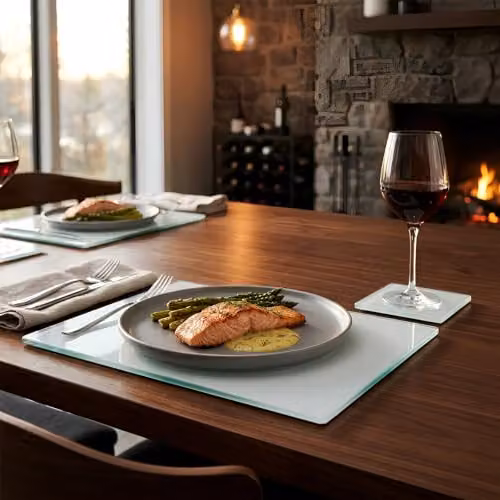 Harbour Housewares 12pc Glass Placemats and Coasters Set in White, W/D: 30 x 20 cm – 2