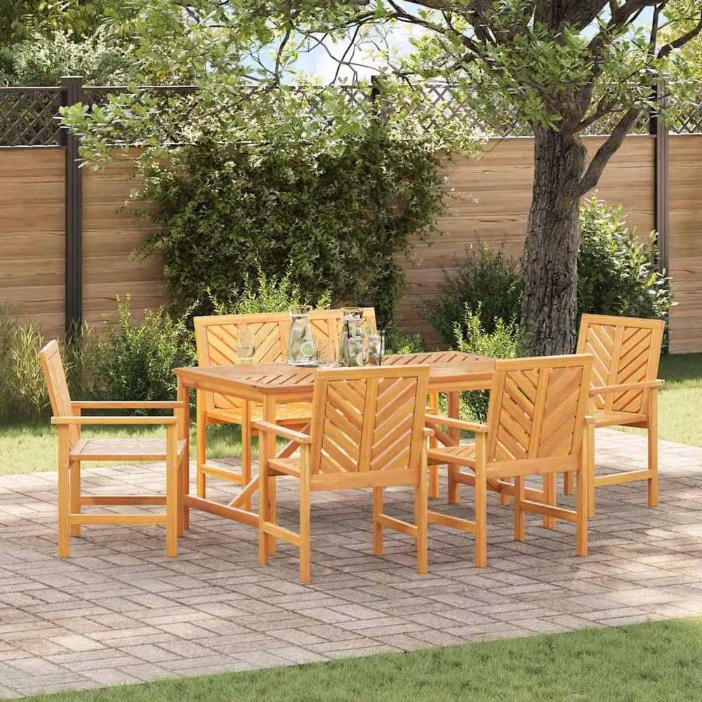 Berkfield Home 5 Piece Modern Geometric Garden Dining Set in Brown Lacquered Acacia Wood – 2