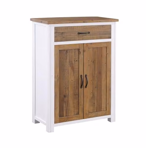 Baumhaus Splash of White Lacquered Wood Shoe Storage Cupboard with Drawer and Shelves, White, H 110 x W 39 x D 39 cm – 1