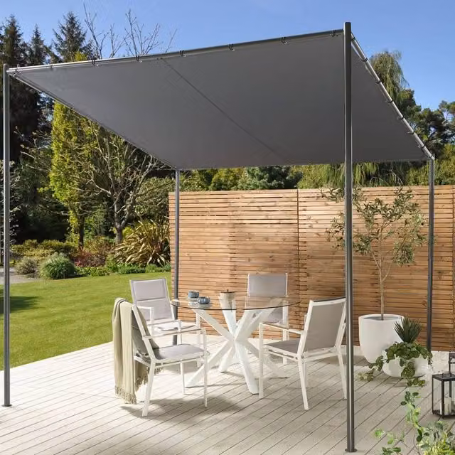 Wyld and Coco Rectangular Pergola Pavilion in Dark Grey Steel with Polyester Fabric
