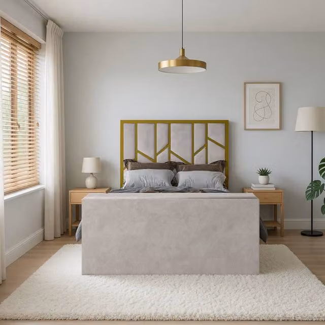 KDMD Aldingbourne Luxe Upholstered Television Bed Frame in Gold, Size: King (180 x 200 cm)