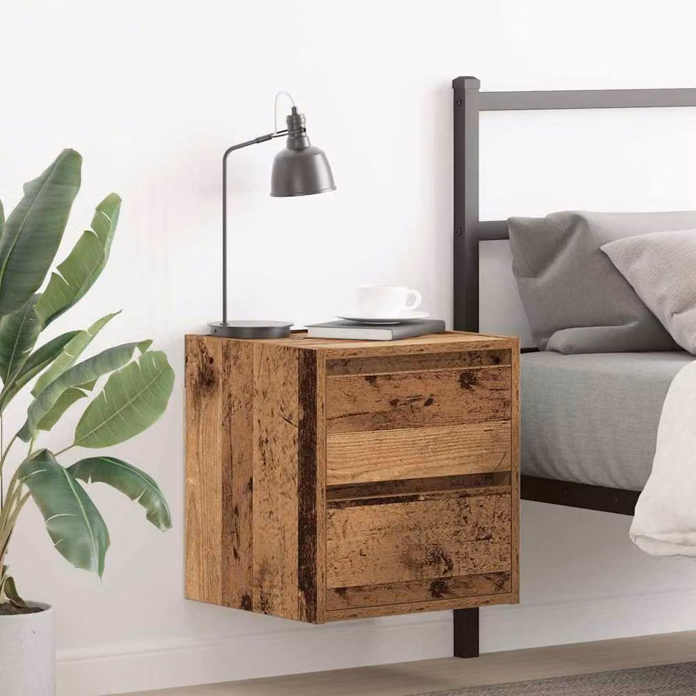 Berkfield Home Wall-mounted Bedside Cabinet in Brown Rustic Old Wood, W/D/H: 38 x 34 x 40 cm – 2
