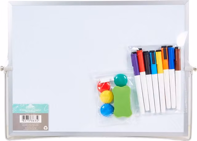 i-doodle Whiteboard with Stand, Pens and Eraser, A3, White