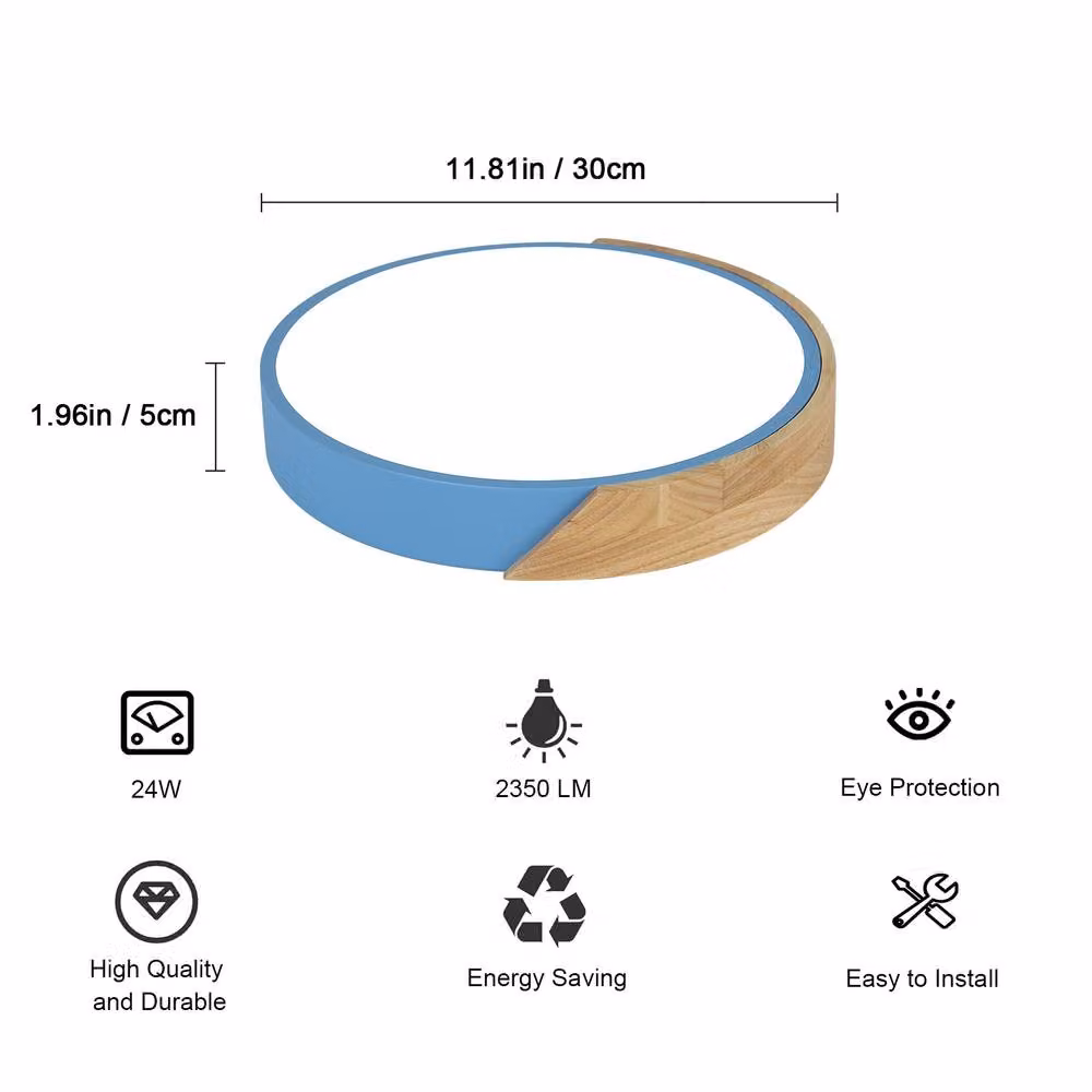 Pheashine Blue Acrylic Round Flush Mount Ceiling Light, 24W, 6500K Cool White, Diameter: 30 cm – 2