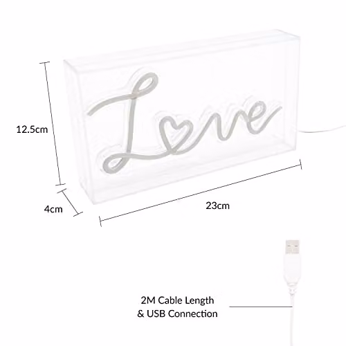 Global Gizmos Pink Neon Love LED Acrylic Box Light, USB Powered – 2