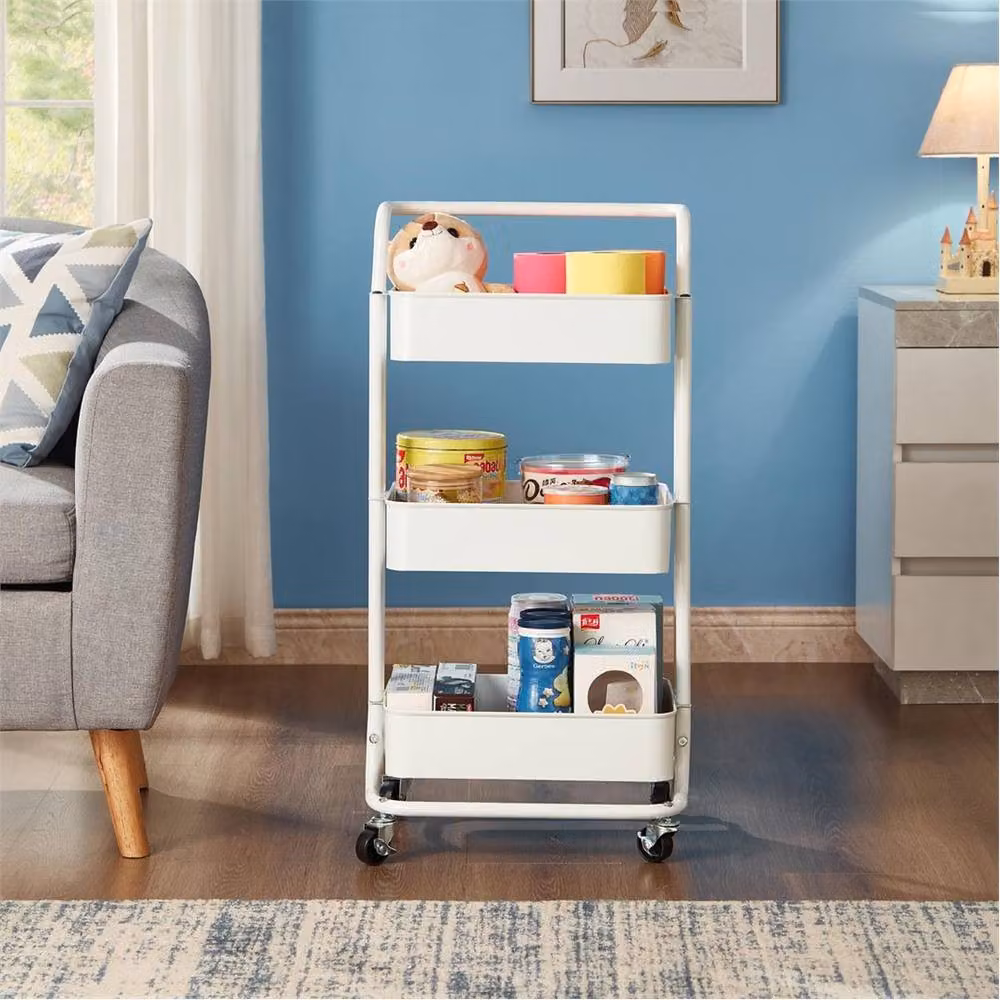 Nordara White 3 Tier Metal Kitchen Storage Trolley Cart with Wheels – 2