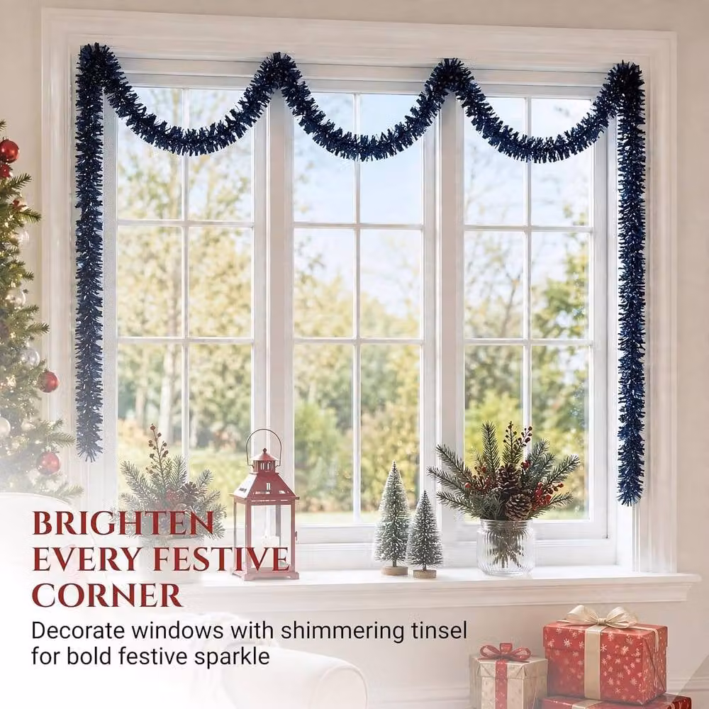 Shatchi Midnight Blue Chunky Tinsel Garland Christmas Decoration, 8 Pack – 7