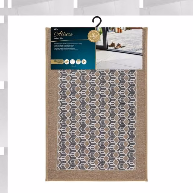 JVL Allure Machine Washable Non-Slip Graphic Doormat, Beige/Brown/Multicolour