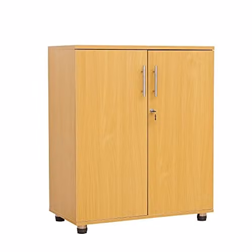 Moderna Lockable Wooden Storage Cabinet with 2 Hinged Doors and 2 Adjustable Shelves, Brown Beech, W/D/H: 75 x 38 x 90 cm – 1