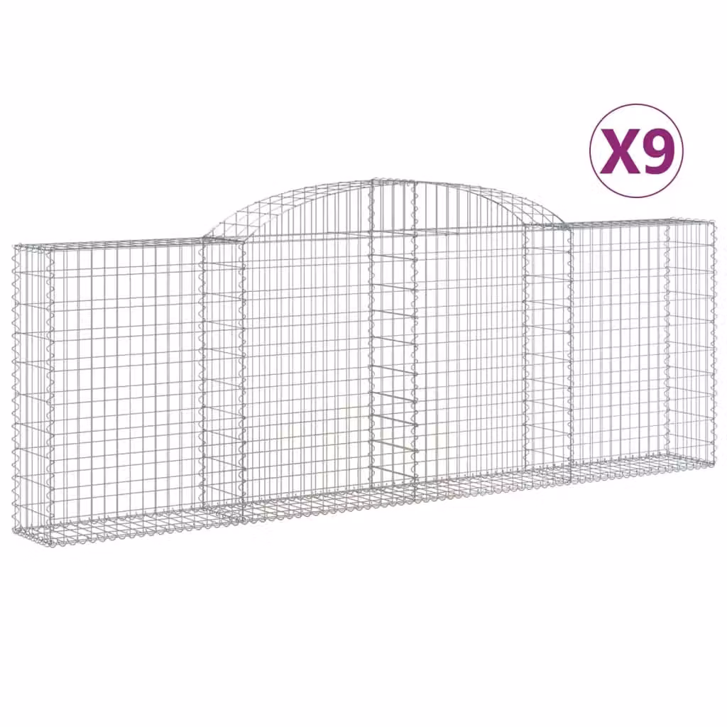 Berkfield Home Arched Gabion Baskets, 9 Piece Set, Silver Galvanised Steel, W: 300 cm, D: 30 cm, H: 100-120 cm – 2