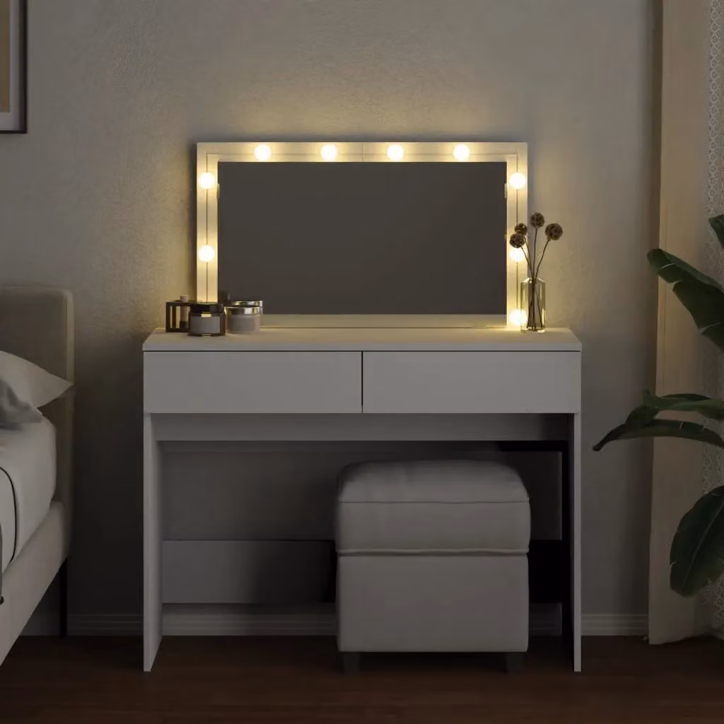 Berkfield Home Hollywood LED Dressing Table in White, W/D/H: 100 x 40 x 120 cm – 3