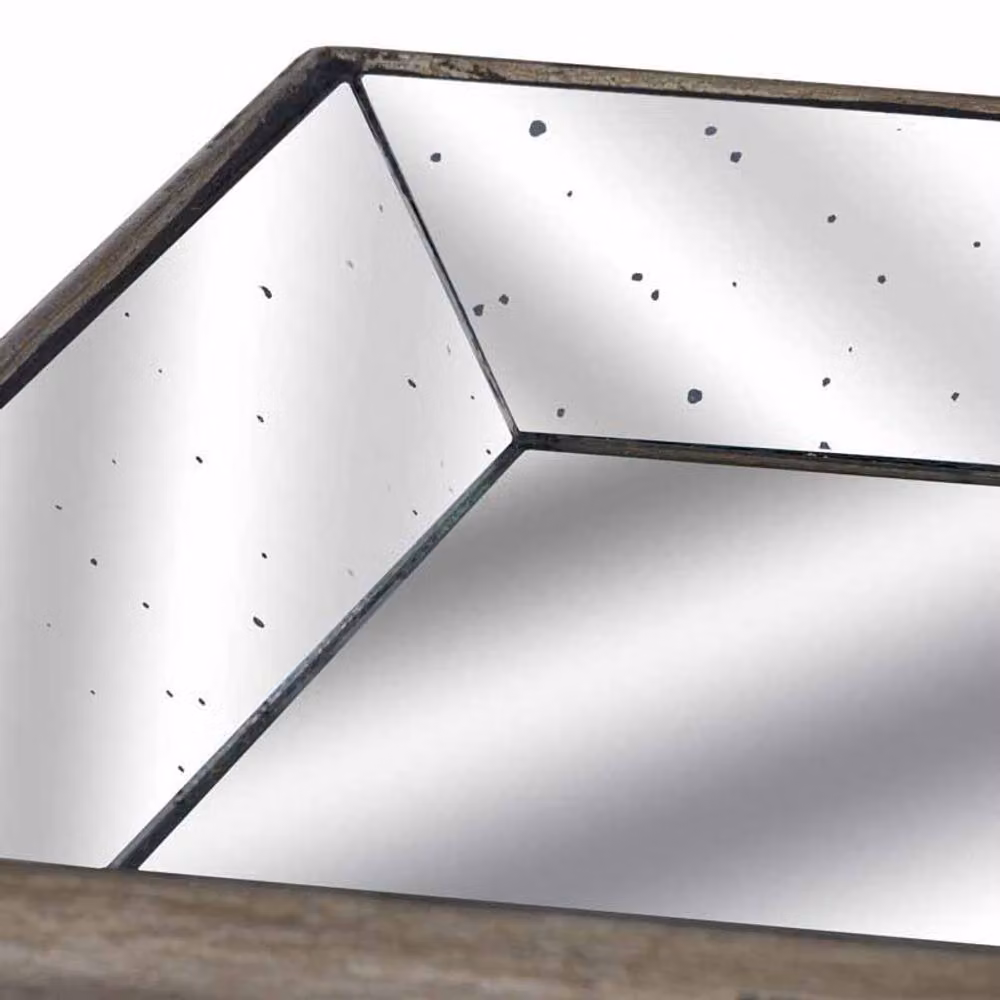 Lemon Pavilion Furniture and Decor Astor Distressed Mirrored Tray with Wooden Detailing, Gold, W: 49 cm, D: 32 cm, H: 5 cm – 2