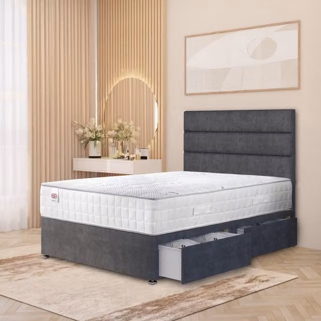 Somnior Beds Ltd Modern Upholstered Fabric Divan Bed Frame with Headboard and Drawers, Anthracite Grey, W/D/H: 120 x 200 x 135 cm