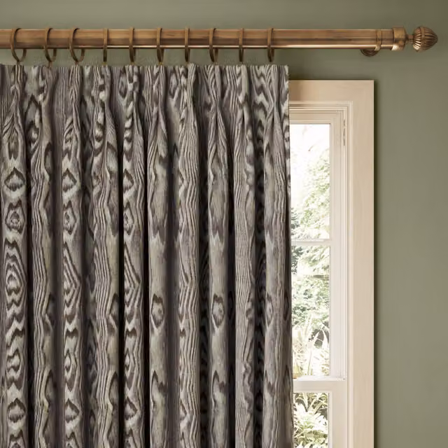 House of Hackney Heartwood Organic Cotton Linen Eyelet Curtain in Celadon Green and Grey