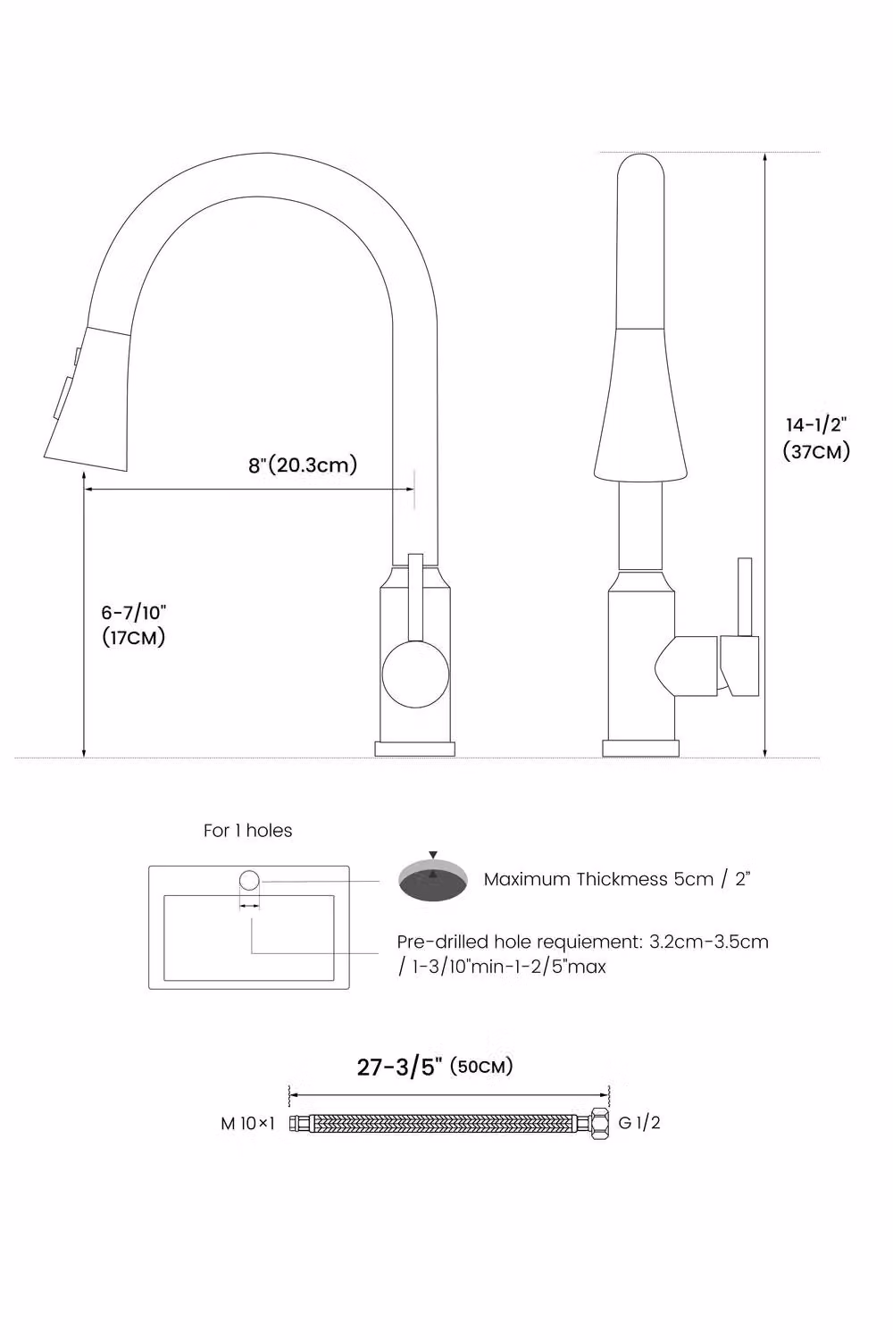JANLEMNY Stainless Steel Pull Out Kitchen Mixer Tap with 2 Spray Modes in Silver – 3