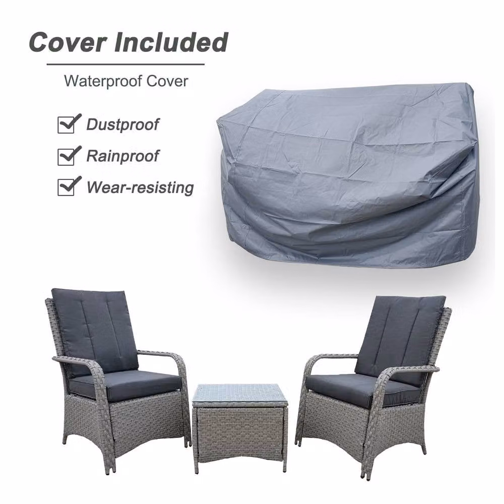 FURNITURE ONE 3 Piece Grey Rattan Outdoor Bistro Set with Coffee Table – 2