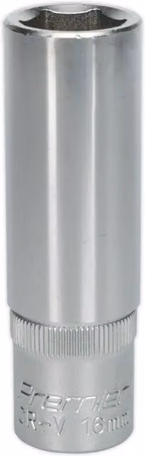 Loops 16mm Deep Drive Socket, 1/2 inch Square Drive, Silver Chrome Vanadium Steel