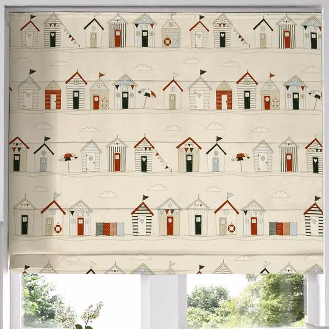 Terrys Beach Huts Made to Measure Nautical Blackout Roman Blind in Blue and Beige
